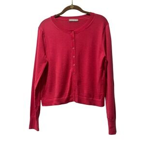 J. Crew Cardigan Sweater Women's Medium Pink Button‎ Up Long Sleeve Merino Wool